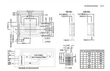 8 X 2 حالت خاکستری STN ال سی دی نمایش 6&amp;#39;Clock زاویه دید S6A0069 کنترل استاندارد ISO