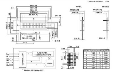 Transmissive Gray حالت STN LCD صفحه نمایش 16 X 2 ماژول مانیتور ال سی دی با 1/16 وظیفه