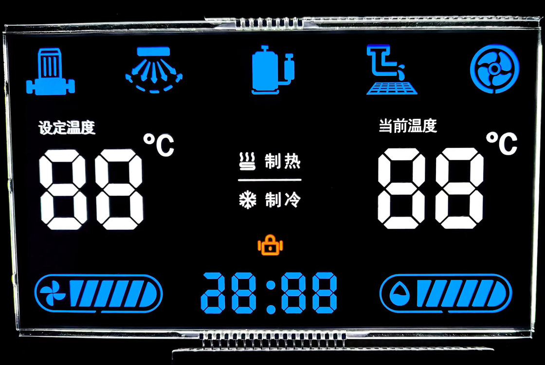12 O ساعت منفی VA صفحه نمایش LCD قطعه سیاه عدد گرافیک LCD شیشه ای پانل VA برای ترموستات
