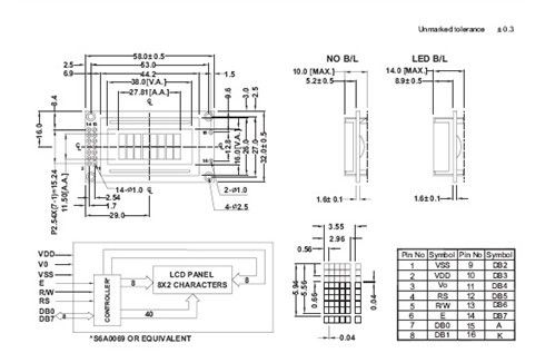 8 X 2 حالت خاکستری STN ال سی دی نمایش 6'Clock زاویه دید S6A0069 کنترل استاندارد ISO